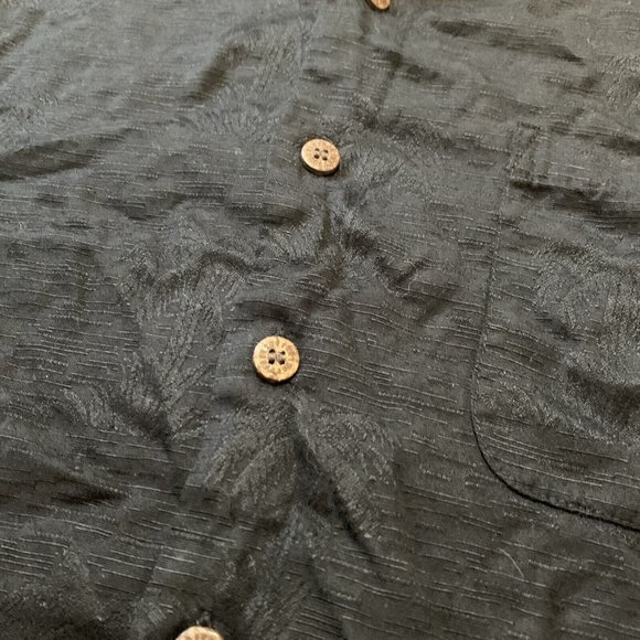 Caribbean Joe Hawaiian Shirt Size L Rayon-Poly Palm Tree Button Down Black - Picture 3 of 6